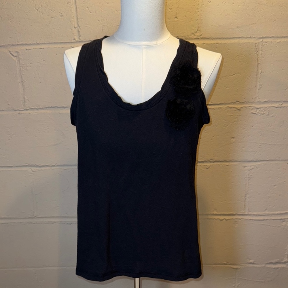 Black Sleeveless Top with Flower Embellishment